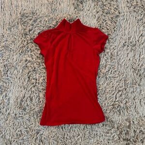 Color Story Red Keyhole High Neck Top